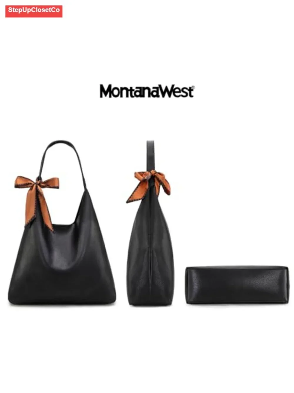 Slouchy Hobo Bag for Women Shoulder Purse with Scarf Faux Leather